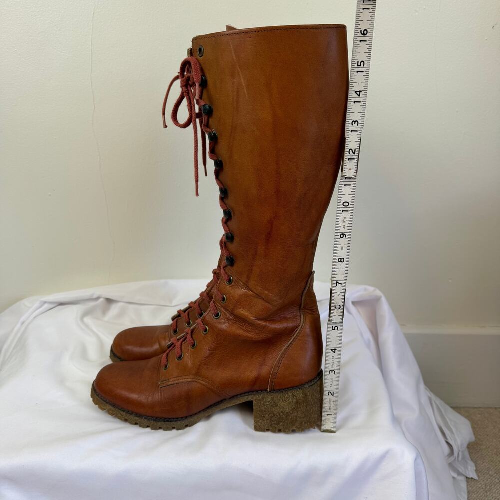 Vtg FRYE 60s 70s Women's 10 B Boots Brown Leather Lace Up Campus Stacked Heel - Picture 10 of 16